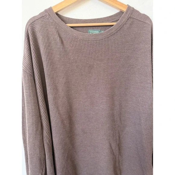 Terra & Sky Women's Waffle Knit Long Sleeve Shirt – Brown – Size 1X - Picture 2 of 4